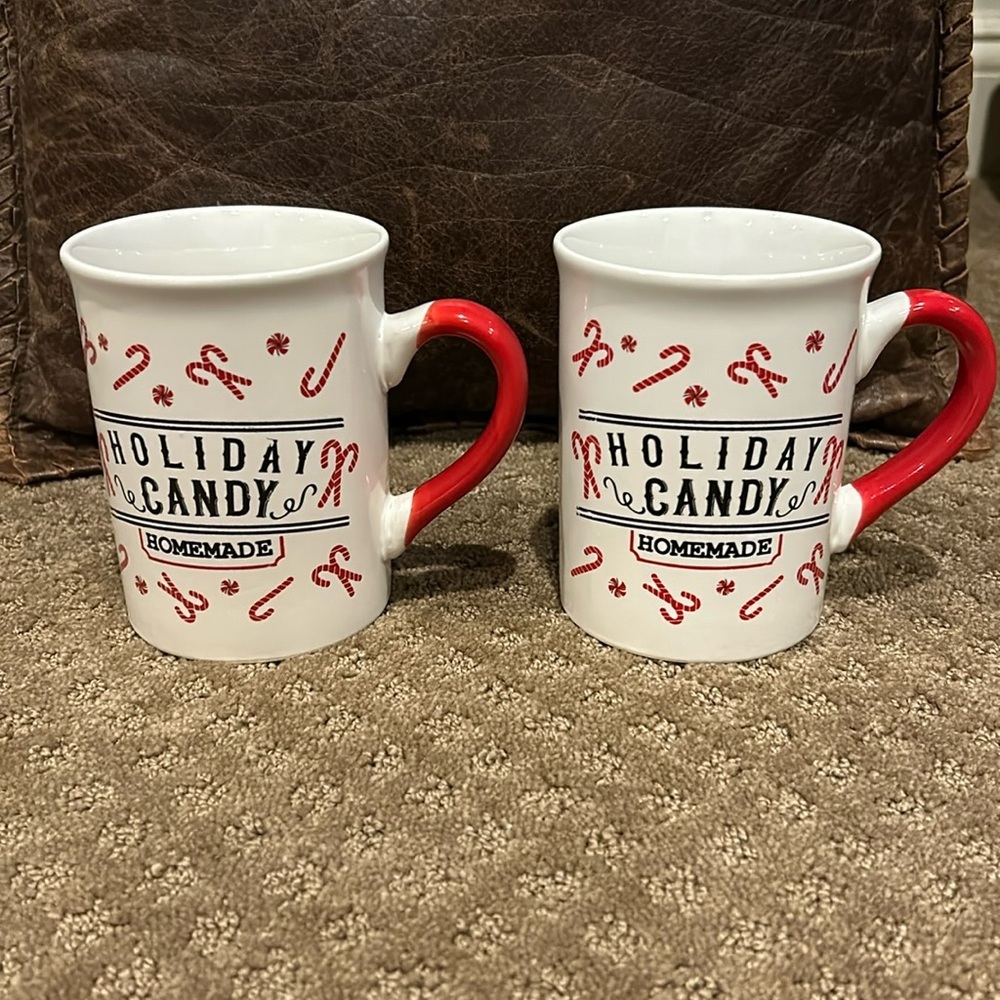 Festive Holiday Candy Homemade Holiday Mugs Set of 2 NEW Christmas candy canes